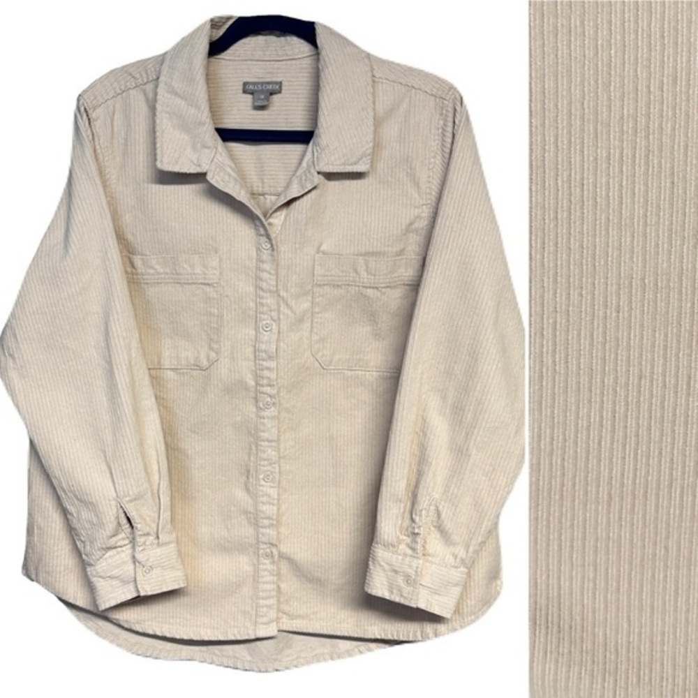 Cream Wide Wale Corduroy Button Up Jacket Shirt Falls Creek 1X Ranch Chore Cabin